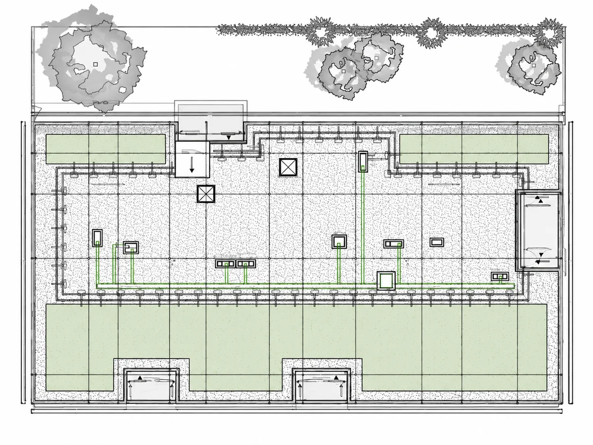 Architectural roof terrace plan with located snags